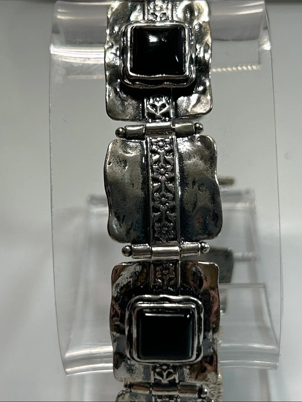 NWT Passage To Israel Hammered Panel Link Genuine Black Onyx Gemstone Bracelet